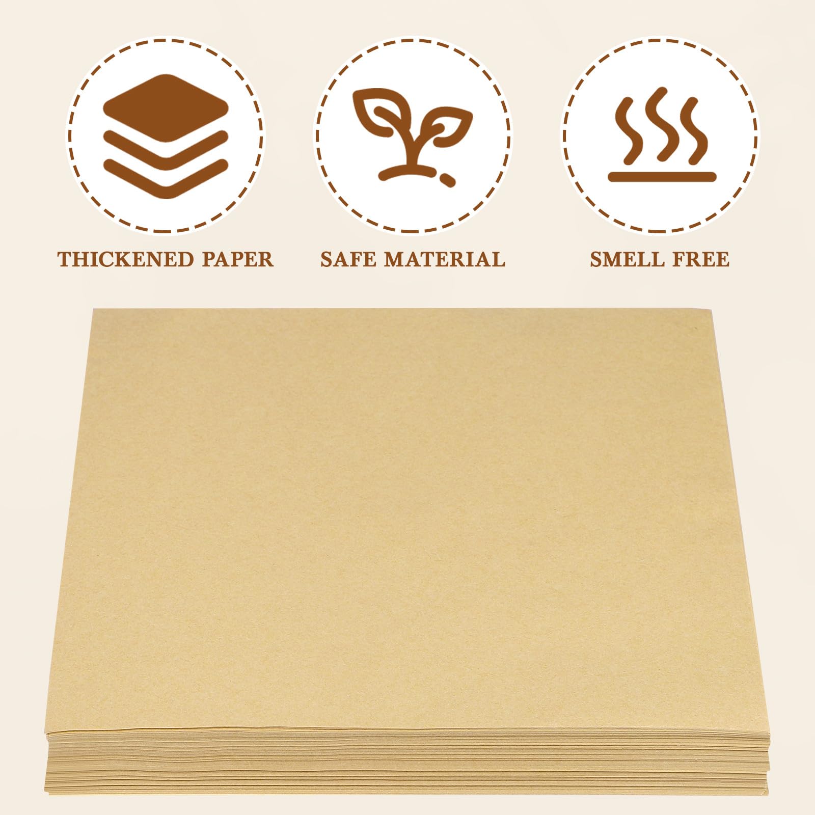 Papier Absorbant Anti-graisse 500 Feuilles 18x18 Cm en Kraft Naturel, Tapis Résistant à L'huile pour Cuisson Friture, Barbecue et Pâtisserie, Accessoires la Cuisine Jetables