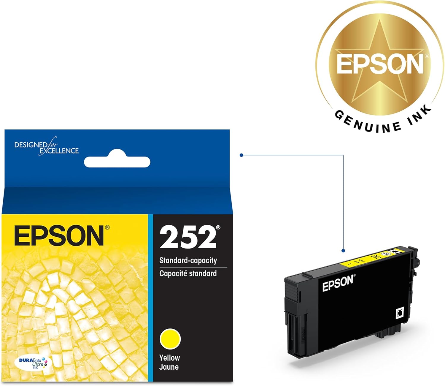 EPSON 252 DURABrite Ultra Ink Standard Capacity Yellow Cartridge (T252420-S) Works with WorkForce WF-3620, 3640, 7110, 7610, 7620, 7710, 7720, 7210