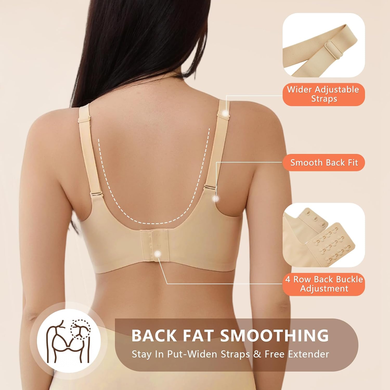 Womens Wireless Bras V Neck Seamless Soft Support Push Up Bralettes Full Coverage Everyday T-Shirt Bra - Image 3