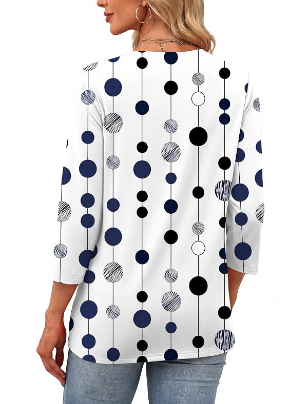 OFEEFAN Polka Dot Top Spring Tops For Women 2026 3/4 Length Sleeve Womens Tops Dressy Casual Women Blouses Summer Outfits L by OFEEFAN - Used condition - Image 5
