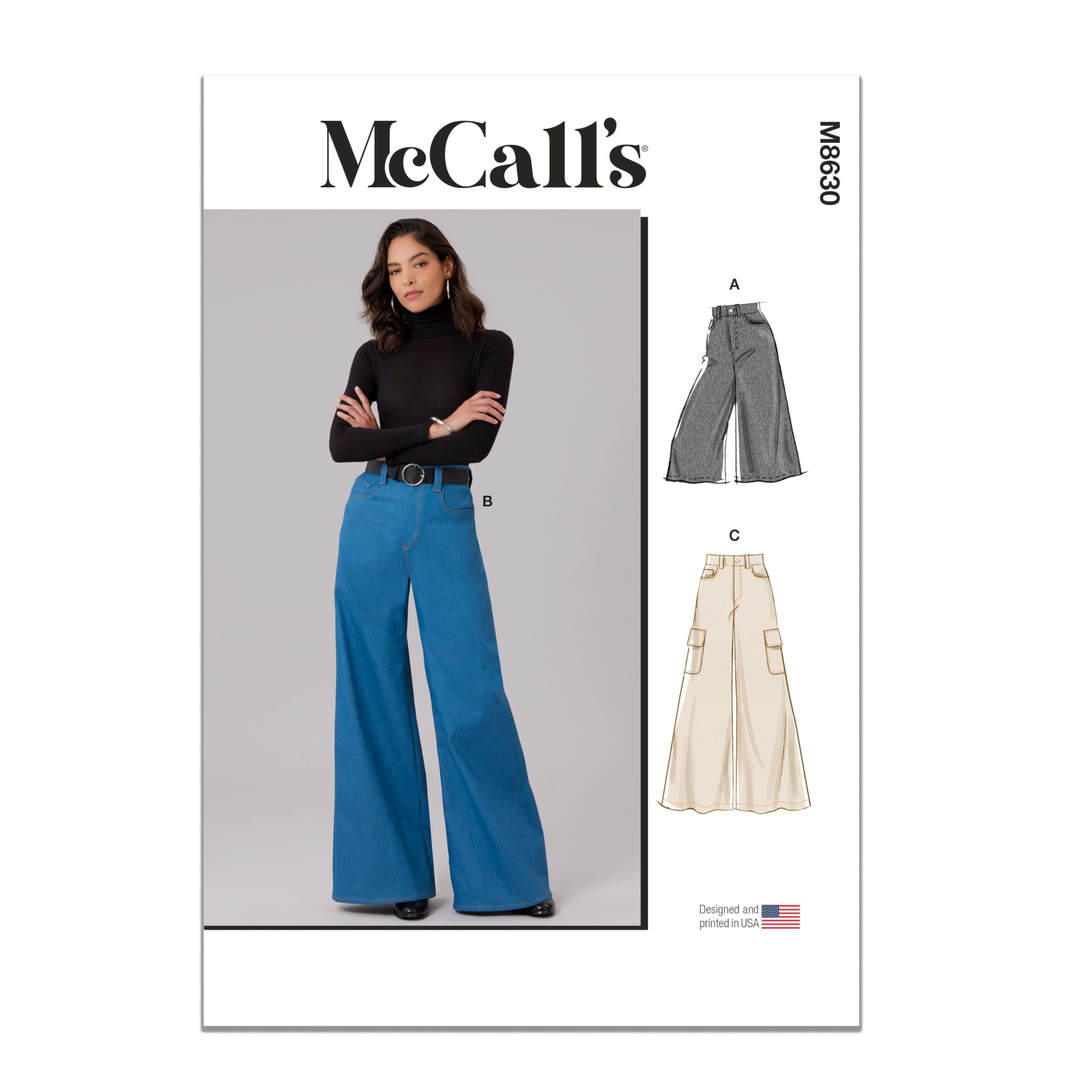 Patron de couture pour jeans McCall's M8630 jambes larges 2 longueurs
