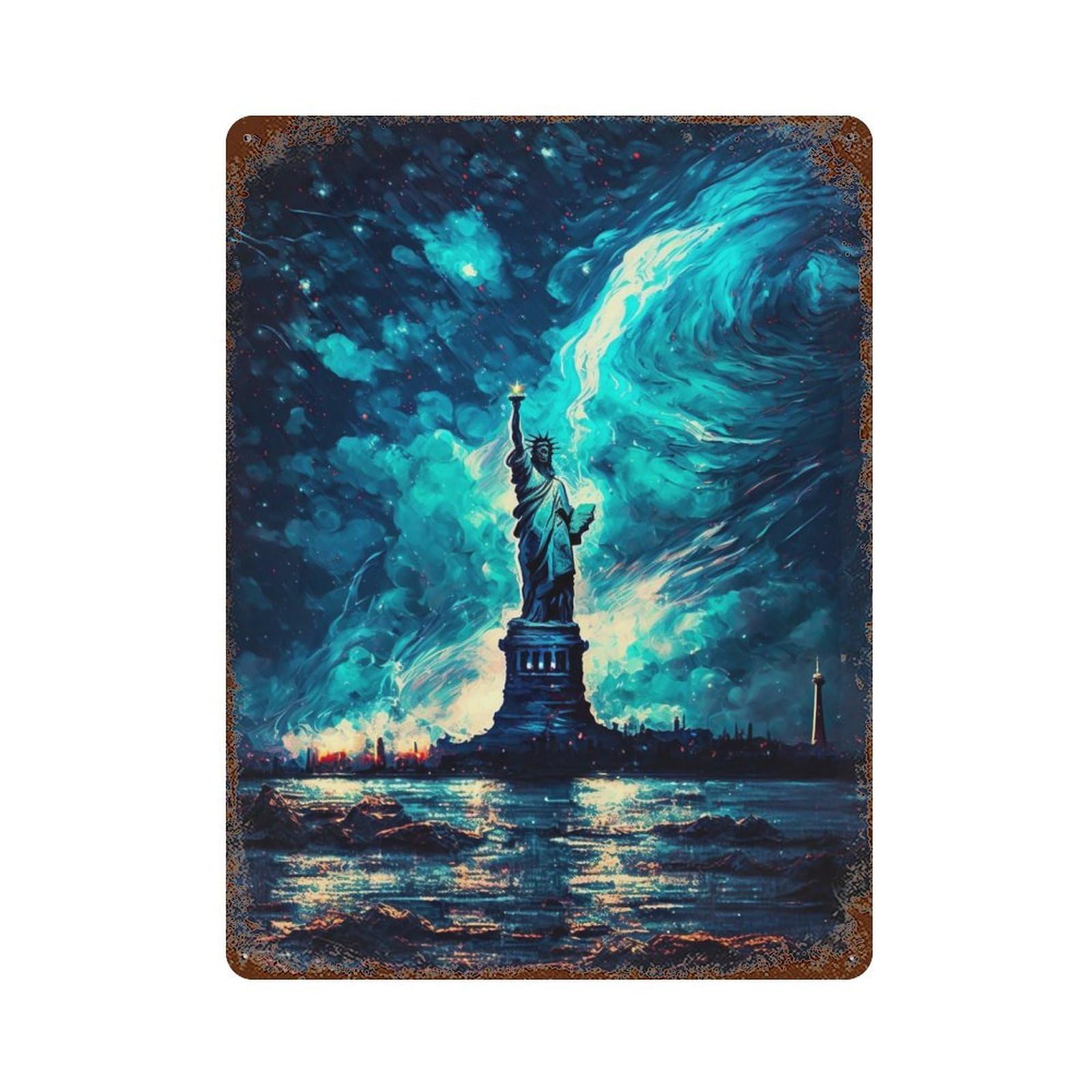 Lady Liberty Oil Painting Rusty Metal Tin Sign 15.7"x11.8", Ideal for Farmhouse, Kitchen And Entryway Decor