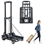 Folding Hand Truck Dolly, 110 LBS Folding Luggage Cart with 4 All-Terrain Heavy Duty Wheels, Lightweight Luggage Carrier for Backpack Airport Travel Moving