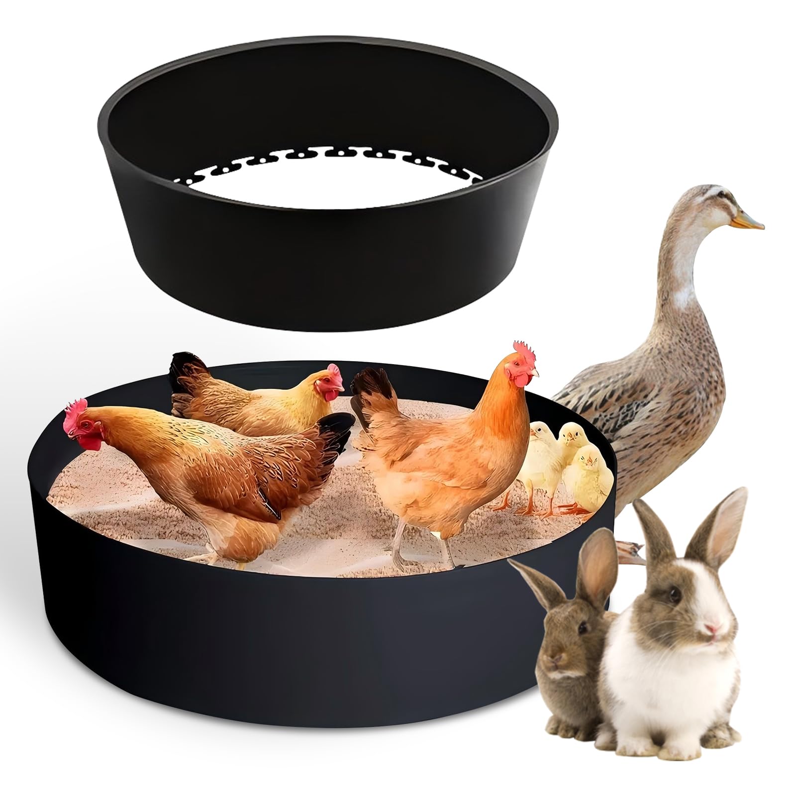 Baignoire De Sable pour Poulailler: 25 X 5,9'' Bain De Poussière pour Poules, Construction sans Fond, Réglable Bain De Poussière De Poulet avec 6 Clous pour Canards, Poulets