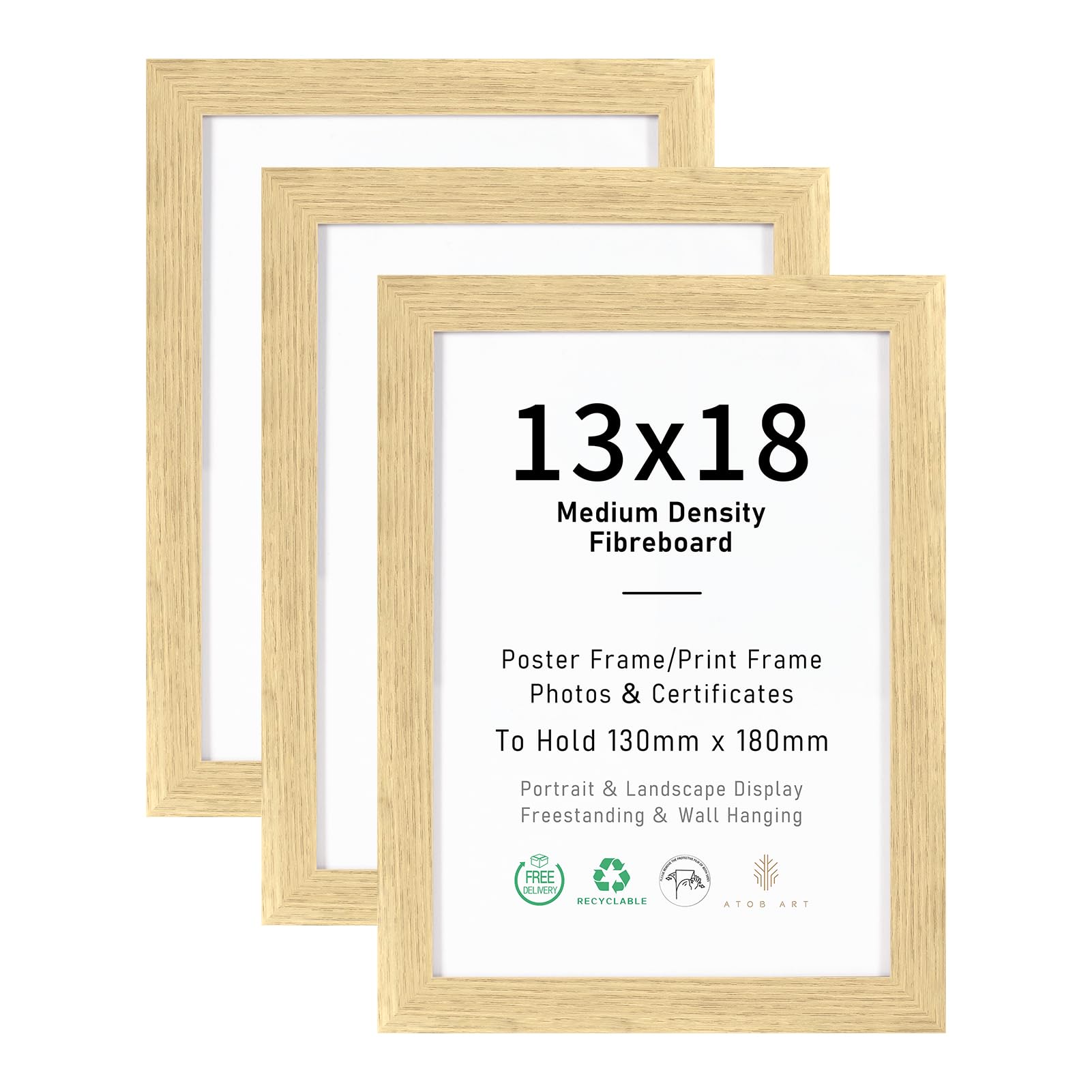 13x18 Picture Frame 3 Pack: Versatile Display for 5x7 Photos with Matting, Natural Medium Density Fiberboard for Wall or Tabletop Use