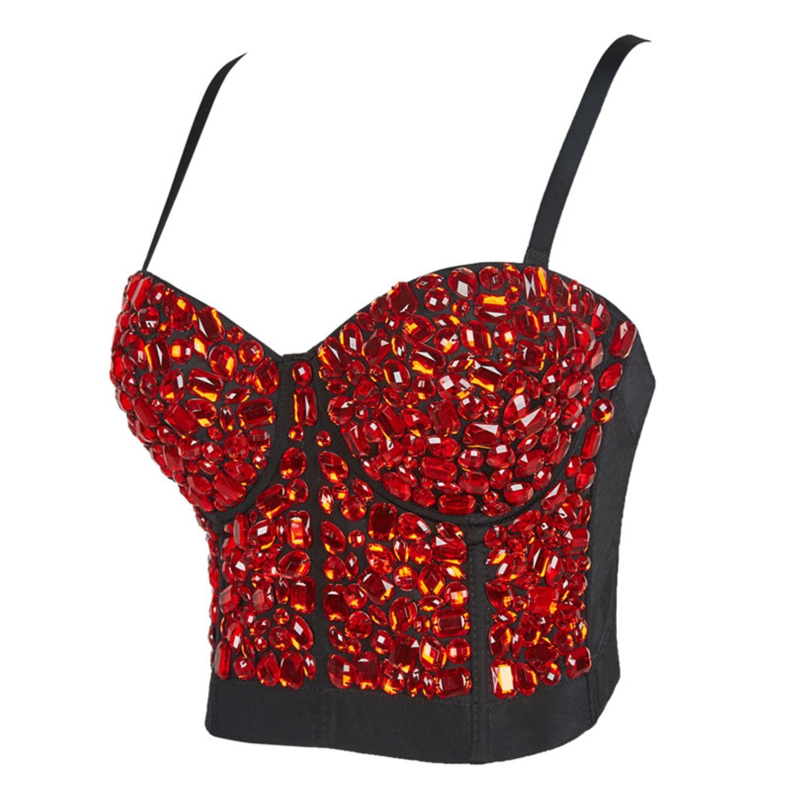 YOND Autumn Woman Tank Tops Punk Beading Diamond High End Women Corset Push Up Bustier y2k Bra Camis Crop Top Ladies Clothes-5-black, XL-40