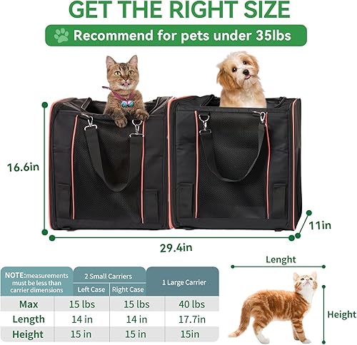 Miniatura 4 de Transportador expandible para gatos con 2 cajas de arena para 2 gatos, 32 x 17 x 12 pulgadas, transportador de viaje doble para gatos y perros de