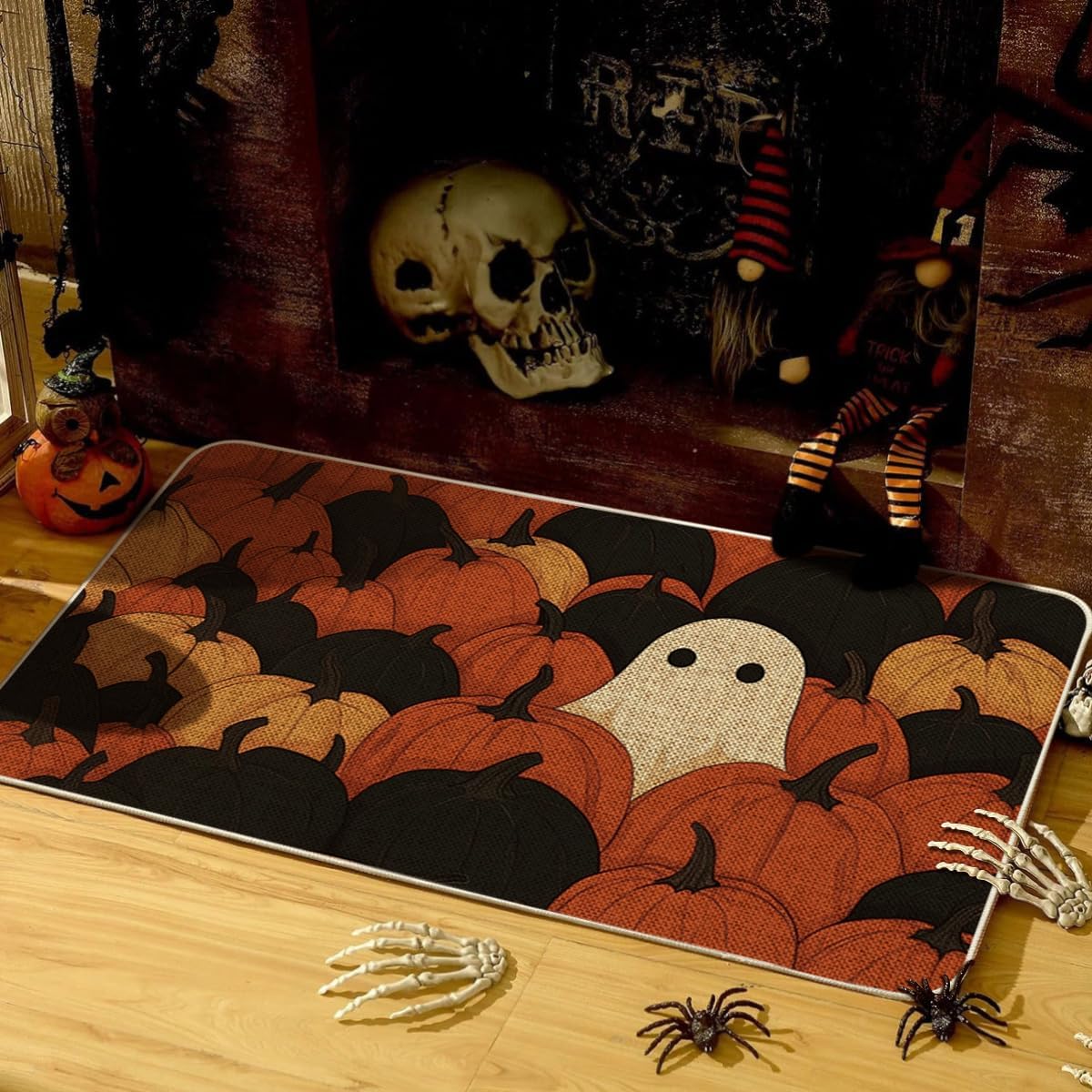 Artoid Mode Ghost Pumpkin Halloween Doormat, Low-Profile Switch Rug Door Home Decor Mat Floor Mat for Indoor Outdoor 17x29 Inch