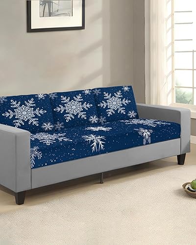 Miniatura 2 de Fundas de cojín para sofá con diseño de copo de nieve blanco, lavables, para invierno, Navidad, vacaciones, color azul, extraíble, elásticas, para