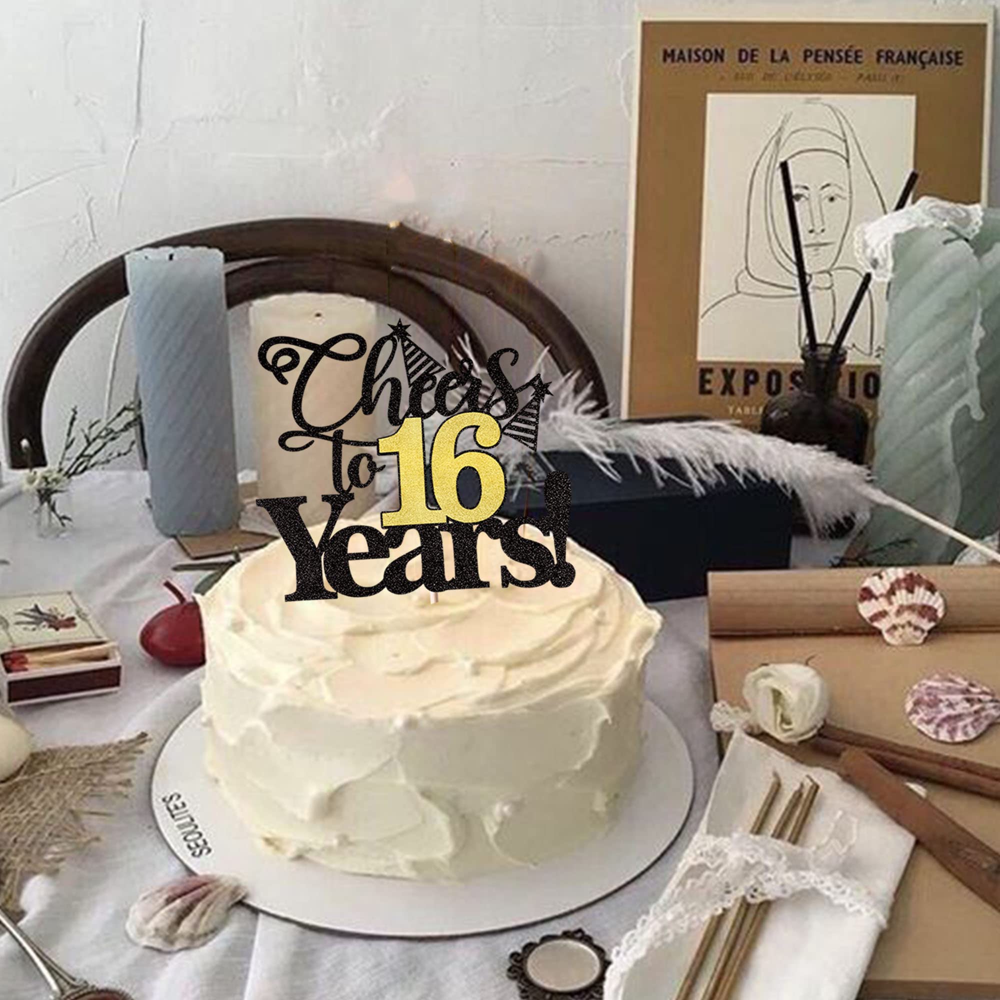 Rsstarxi Cake Topper – „Legend Since 2009“ & „Cheers To 16“ Glitzer-Deko Für 16. Geburtstag Oder Hochzeitstag (Schwarz-Gold)