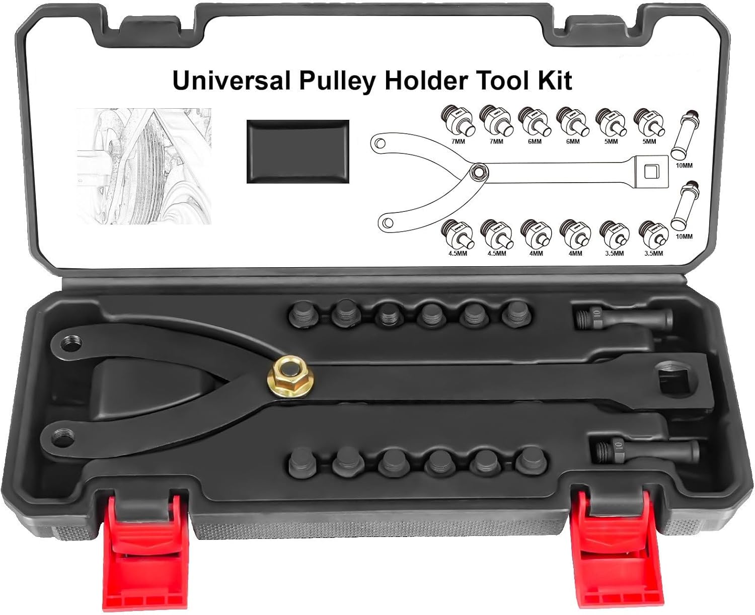 Professional Camshaft Crankshaft Holder Tool Set compatible with Volkswagen Audi V6 2.4L 3.2L Engines, Adjustable Pulley Wrench, Timing Belt Service Kit with Case