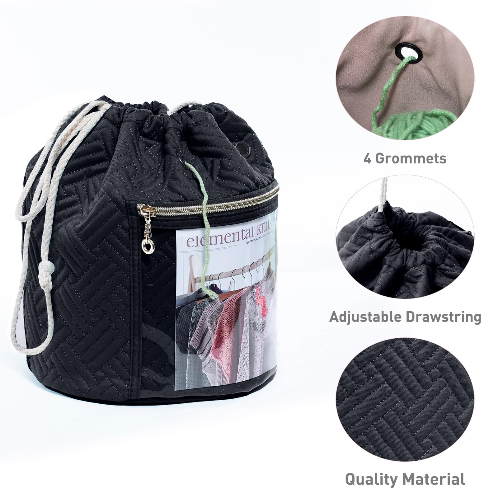 MYBAGZING Bolsa de Hilo, Organizador de Bolsas de Ganchillo pequeño, Bolsas de Almacenamiento de Hilo con cordón para Ganchillo, Bolsa de Tejer para Principiantes de Ganchillo, Soporte para Hilo,