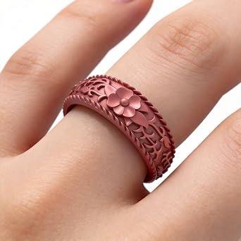Silicone Wedding Rings for Women 1/4/7 Packs -Stackable Silicone Rubber Wedding Bands - Innovative Flower & Vine Collection