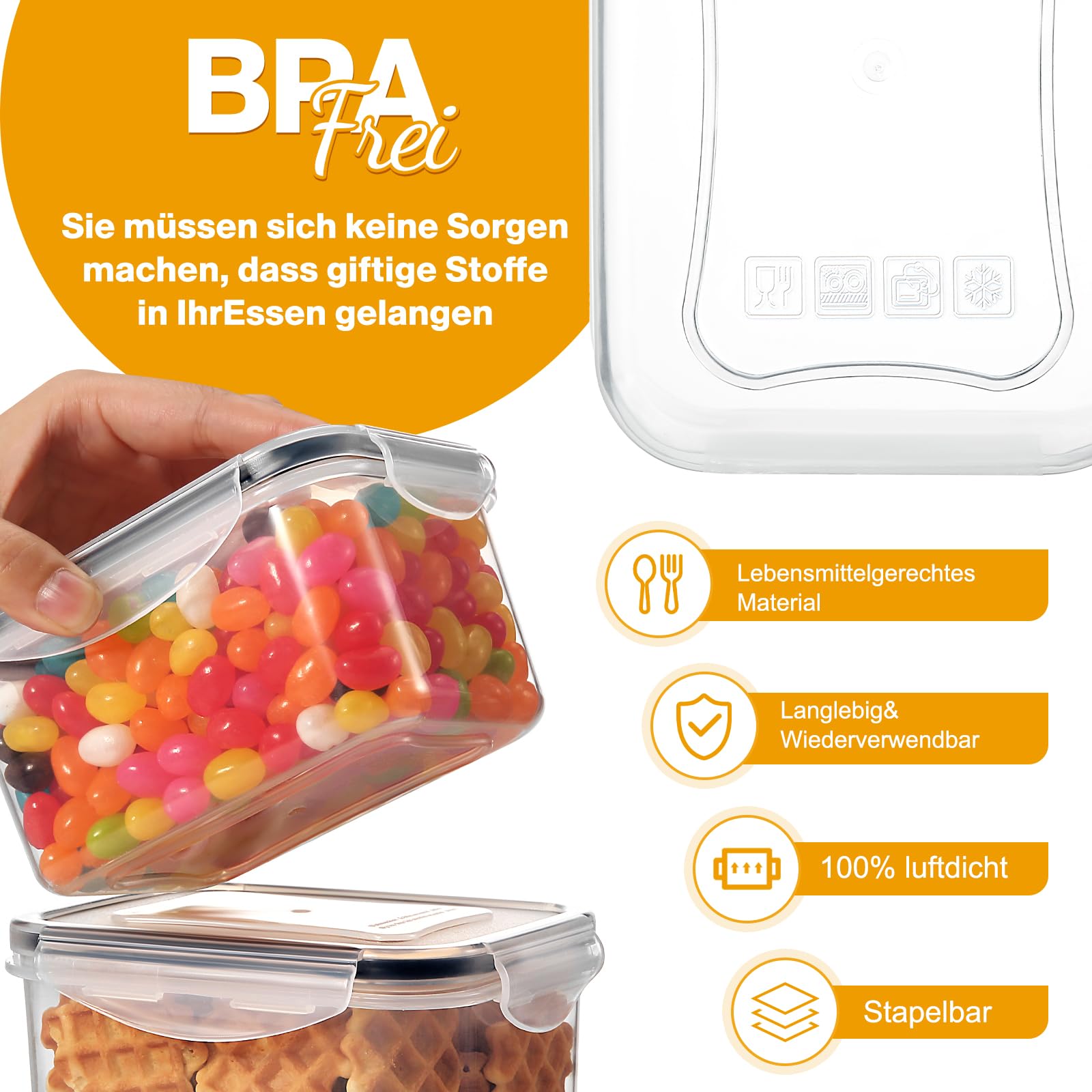 YASHE 16 Stück Vorratsdosen mit Deckel, Luftdicht Vorratsdosen Set, Kunststoff BPA-freie, Frischhaltedosen mit Deckel für trockene Lebensmittel, Müsli, Mehl und Zucker