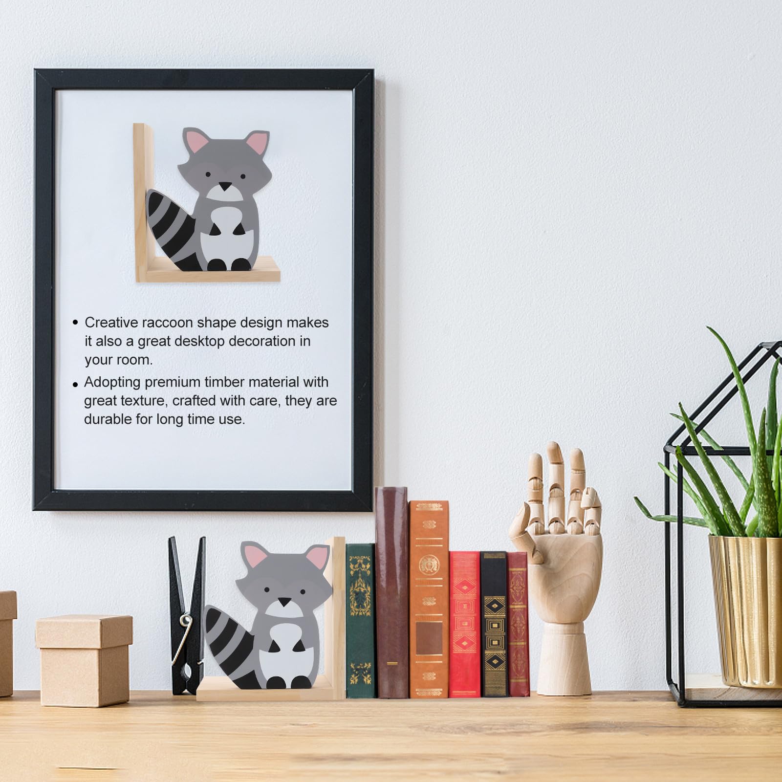 Sujetalibros de Mapache de Madera, Par Creativo para Escritorio y Libros