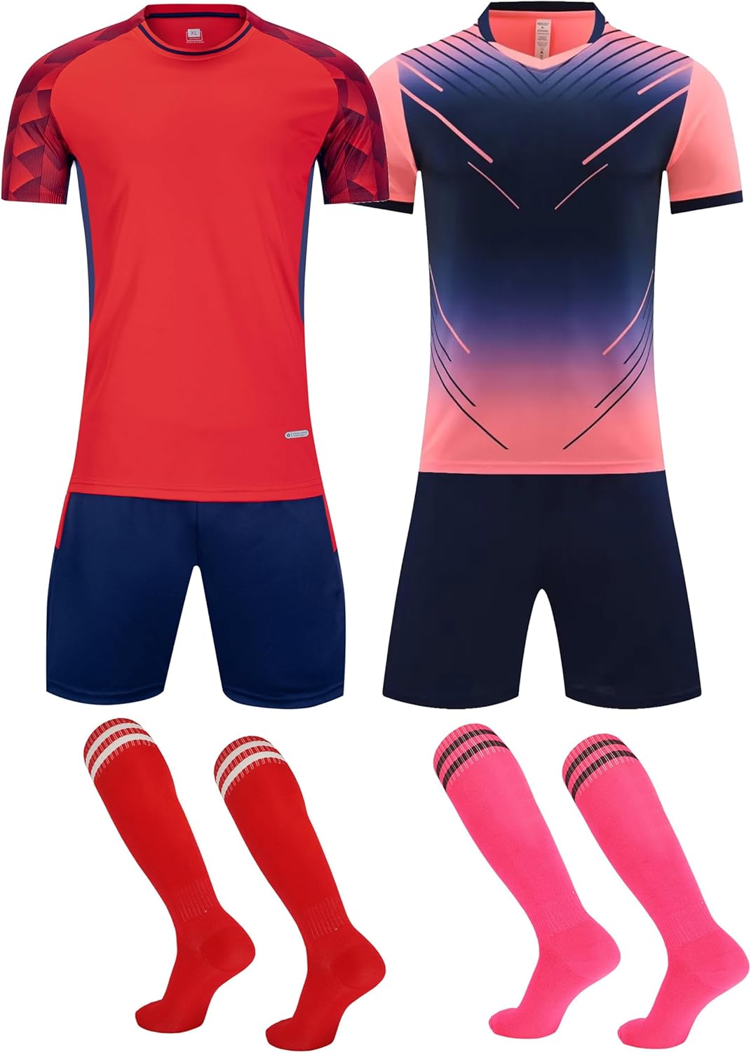 C2M Boys & Girls 2-Pack Soccer Jerseys with Socks Practice Jersey Outfits Football Training Shirt Uniforms