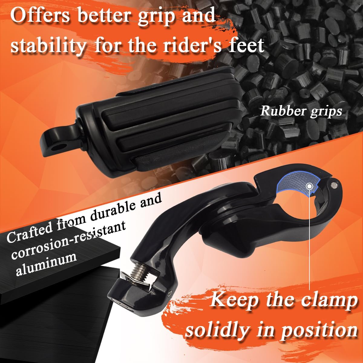 FOVPLUE 1.25" Highway Footpegs, Short Angled Adjustable Highway Pegs w/Mounts for Harley Touring FL Street Glide Electra Glide Road King Softail FX CVO Dyna Trike Sportster w/1-1/4" 32mm Engine Guard