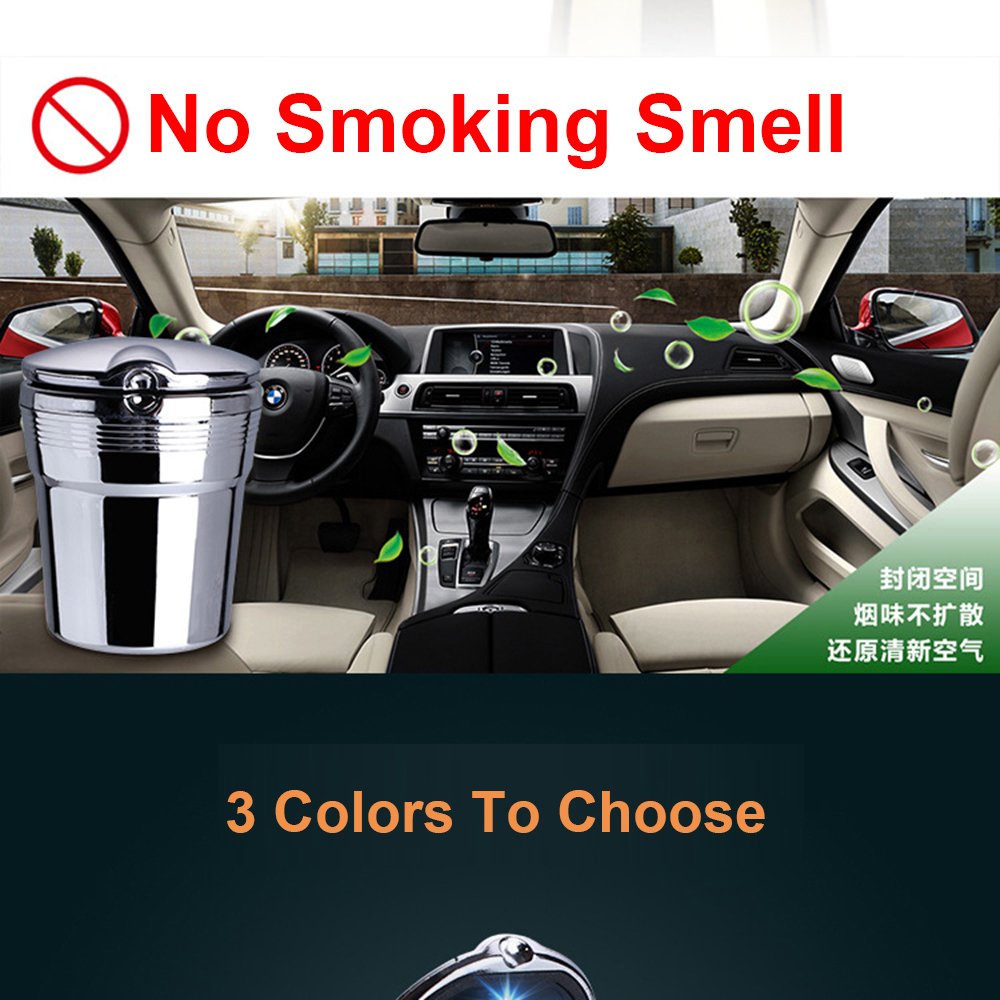 SZSS-CAR Aluminum Car Smokeless Ashtray Blue LED Cool Light Indicator Travel Auto Cigarette Odor Remover Smoke Diffuser Stand Cylinder