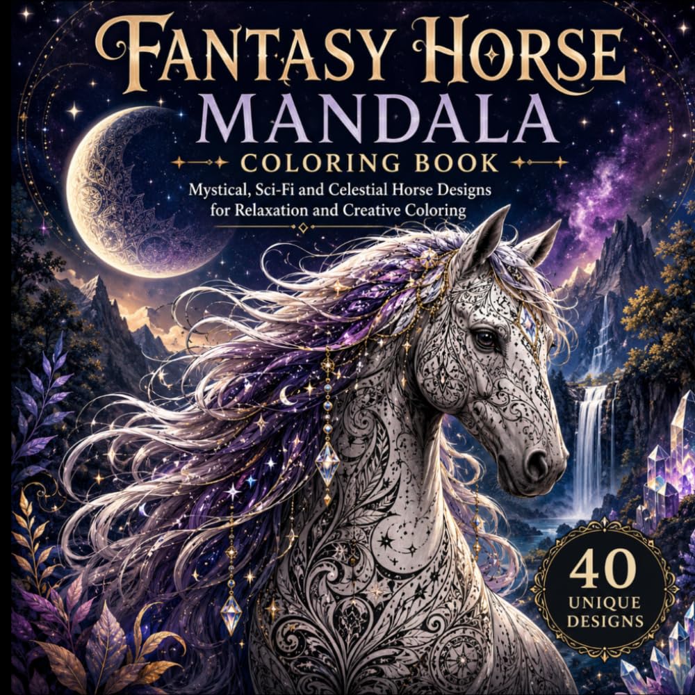 Fantasy Horse Mandala Coloring Book: Mystical, Sci-Fi and Celestial Horse Designs for Relaxation and Creative Coloring