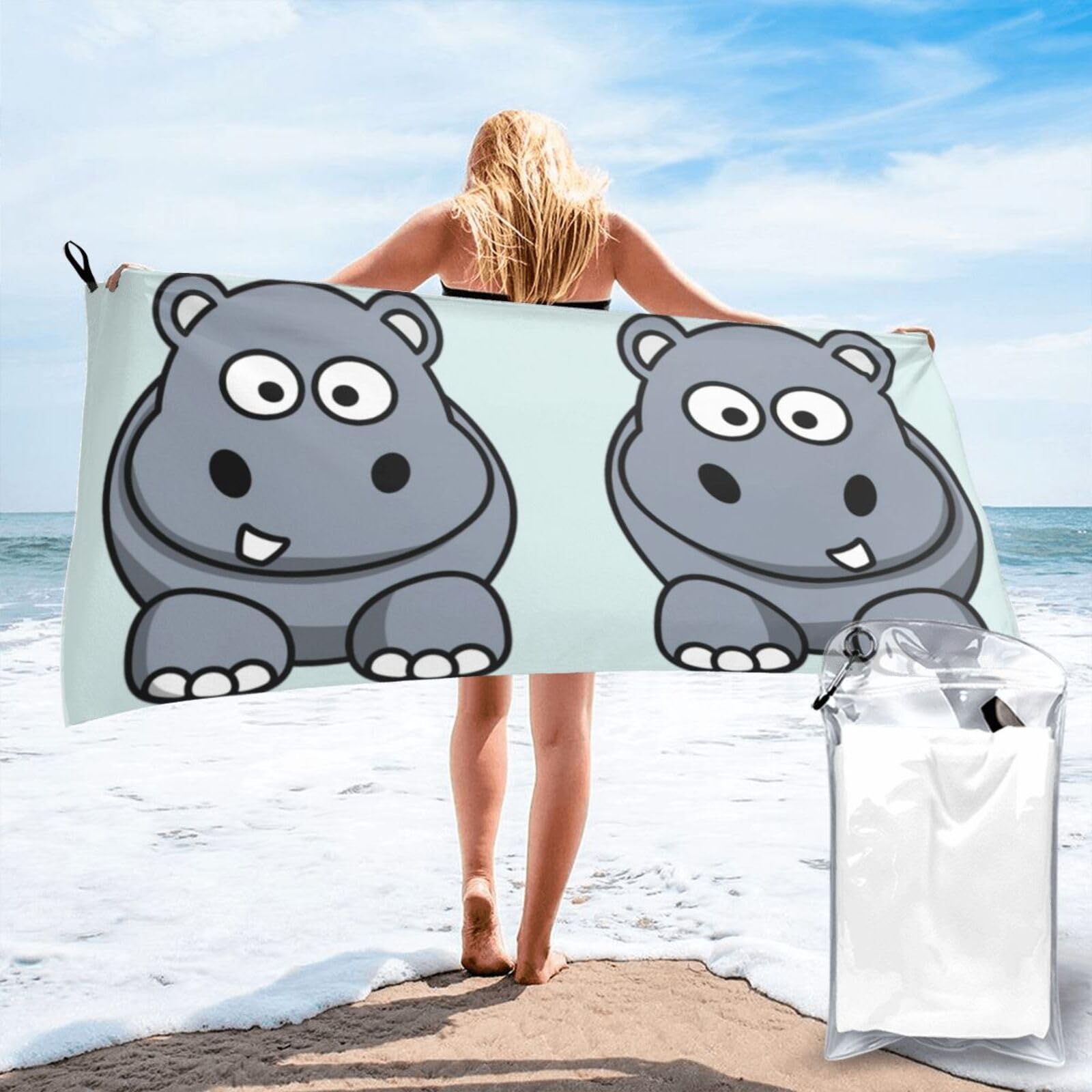 Toalla de secado rápido grande con estampado de hipopótamo, suavidad ideal para piscina y spa