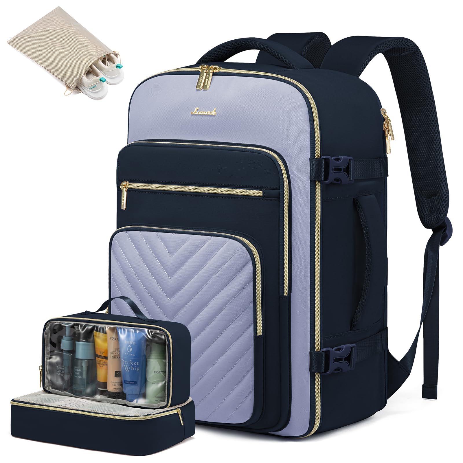 LOVEVOOK Large Travel Backpack for Women, Carry On Bag Flight Approved, 40L TSA Personal Item Travel Bag with 3 Packing Cubes, Waterproof 17 Inch Laptop Hiking Casual Backpack