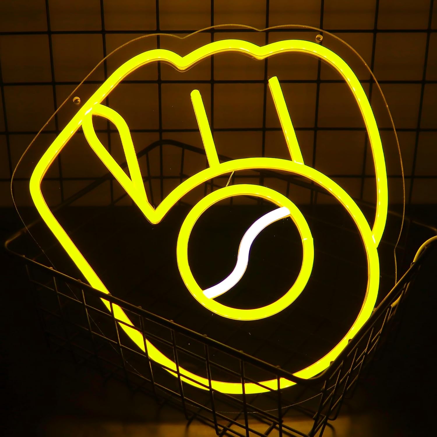 Balanar LED Baseball Neon Sign, Yellow and White Neon Light, 12.4 x 12.2 Inch, 5V Dimmable, Perfect for Christmas and Birthday Gifts - Image 2