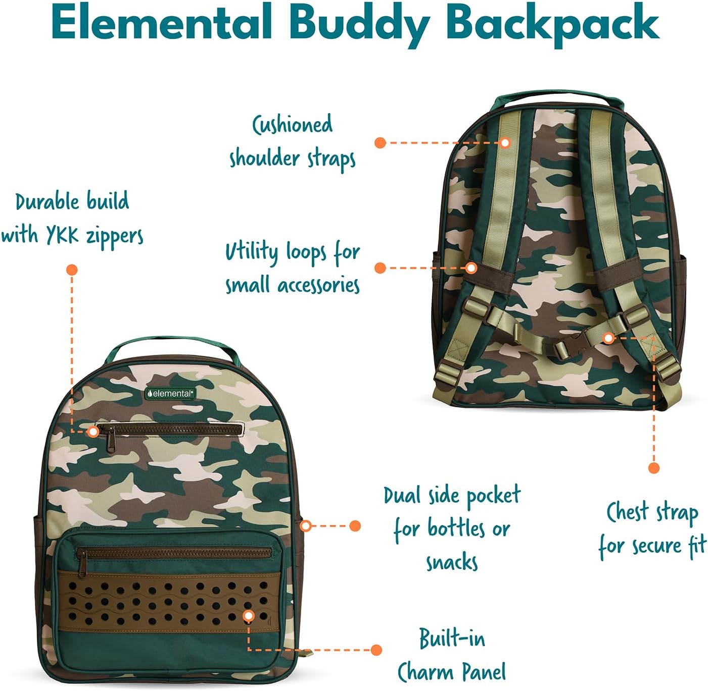 Elemental Kids 15 Inch Green Camo
