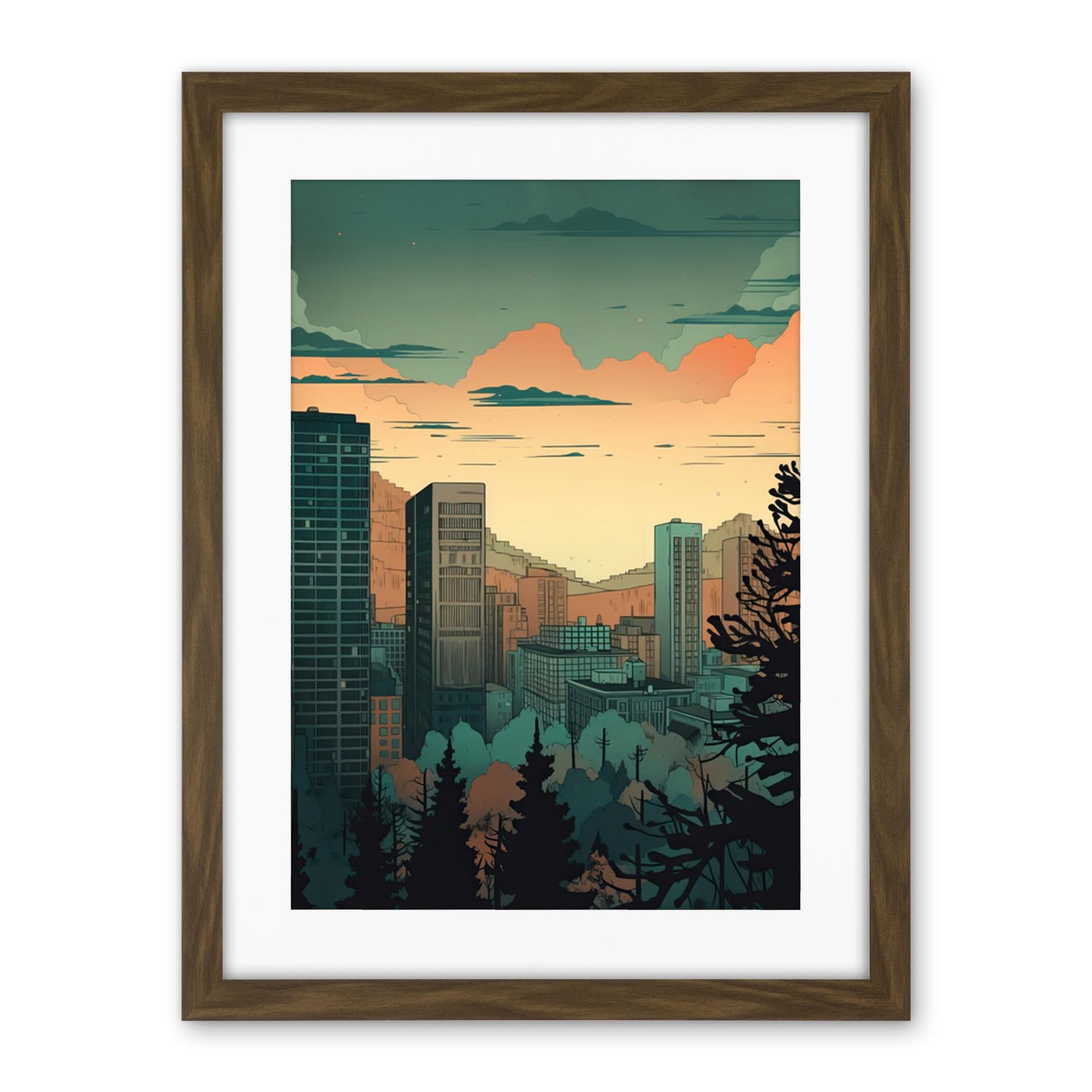 Artery8 Skyscrapers by Forest Urban Architecture Landscape Artwork Framed Wall Art Print 18X24 Inch
