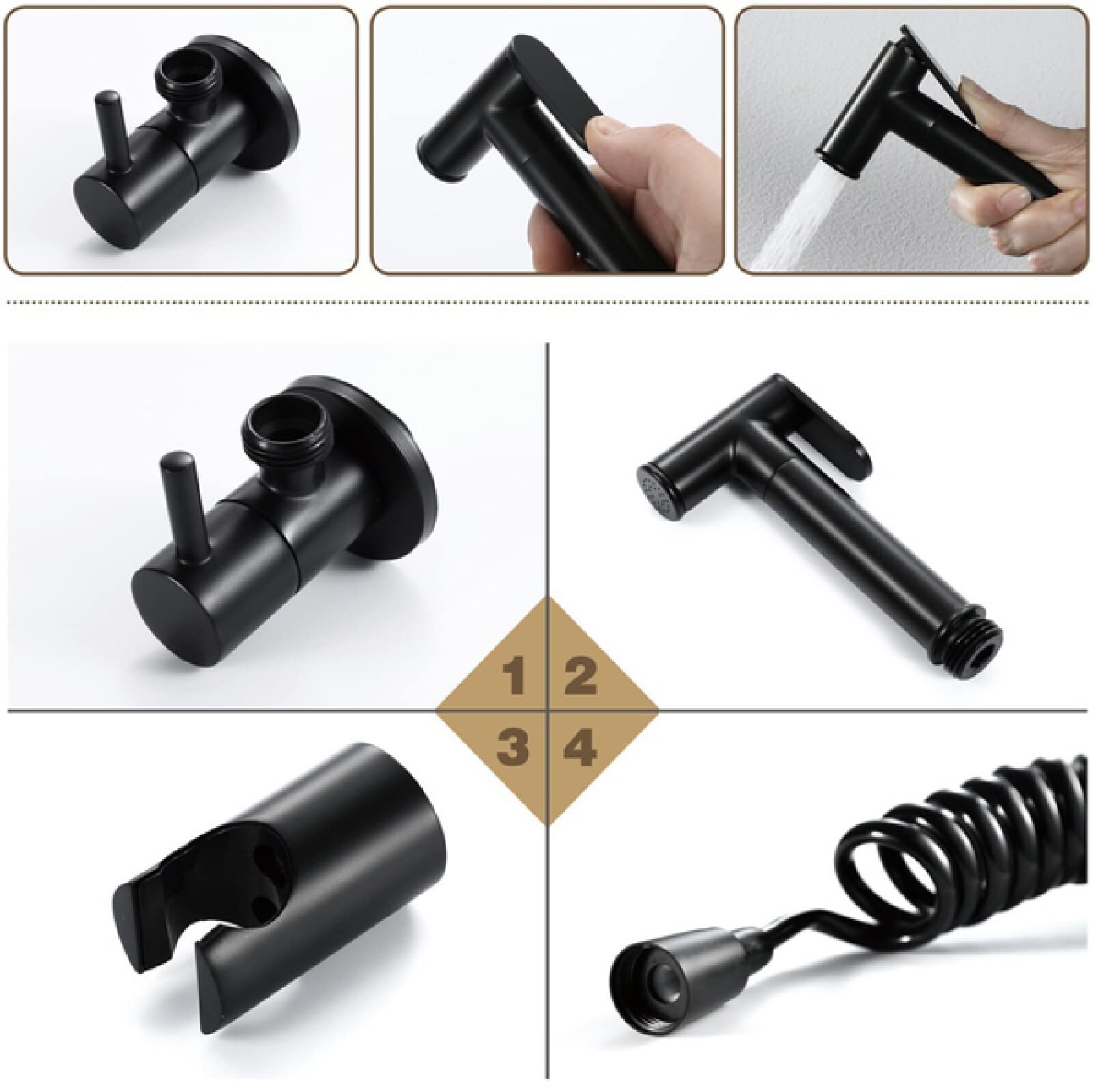 Rubinetto a Muro Spruzzatore Booster Nero Rubinetto Acqua Fredda Doccetta per Bidet Miscelatore Manico Singolo Kit Spruzzatore per Bidet Doccino Bidet