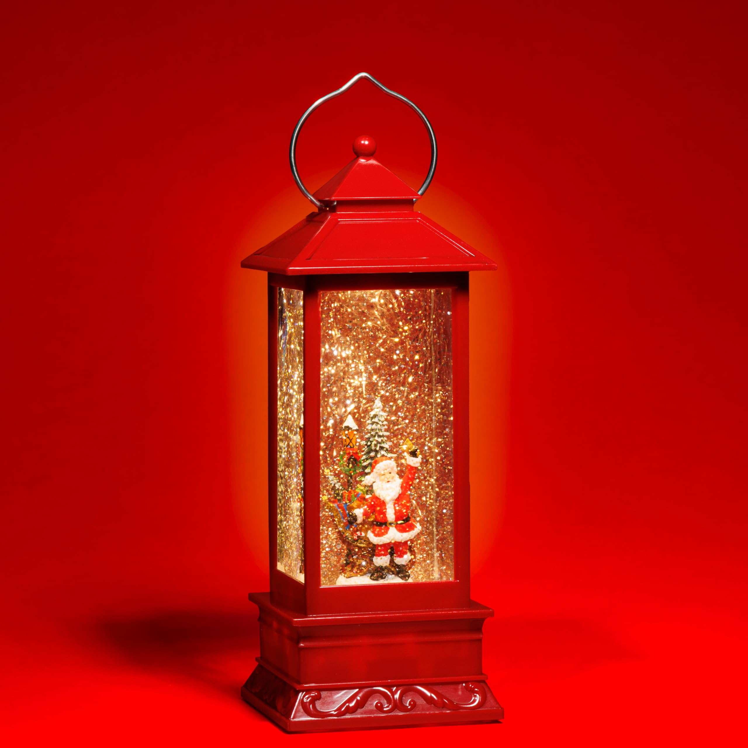 SIKORA WL13 LED Schneelaterne Wasserlaterne Klassisch Santa am Weihnachtsbaum rot mit aufwirbelnden Flocken und Musik