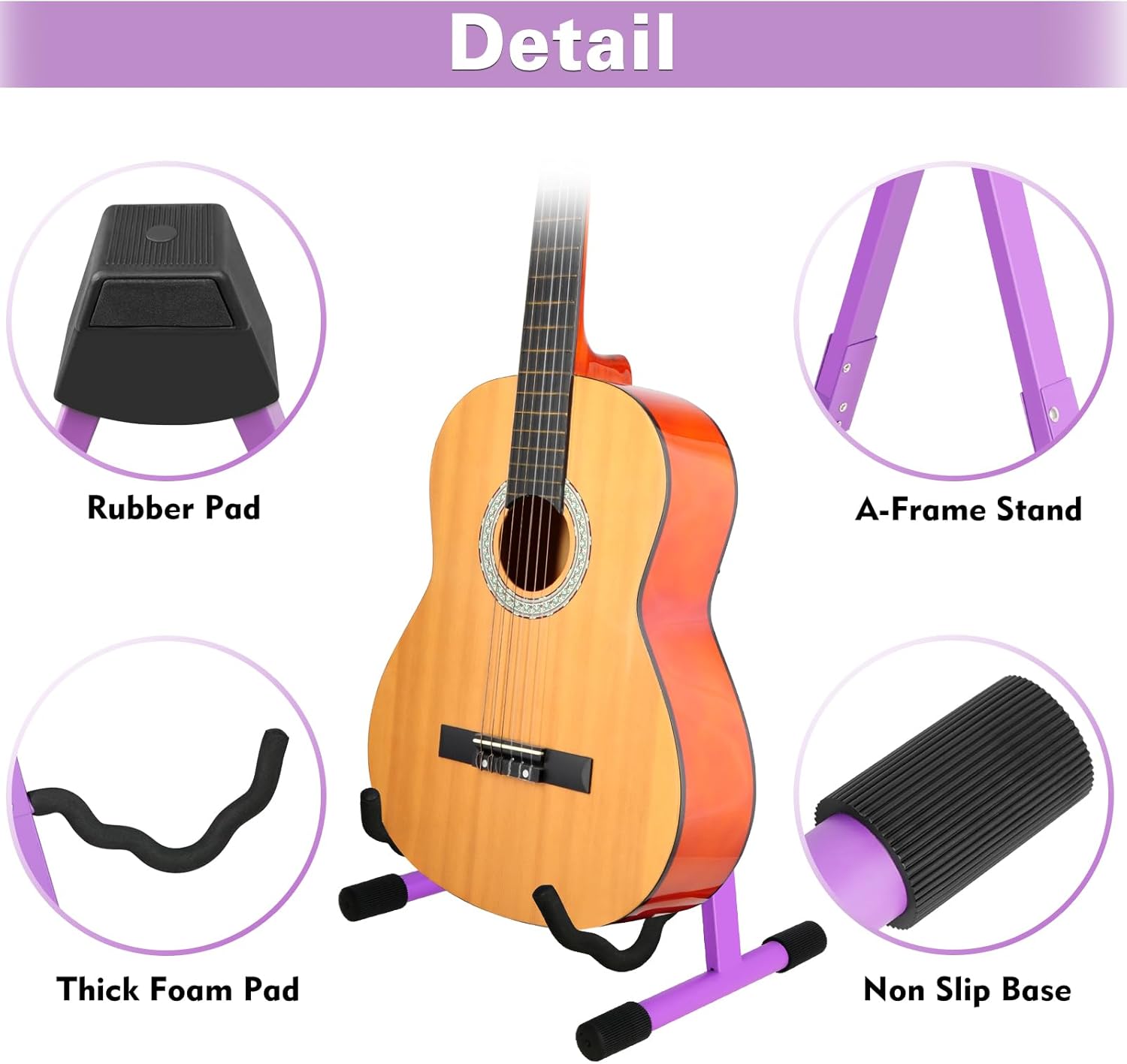 Foldable Guitar Stand Folding A-Frame metal Acoustic Guitars Stand Adjustable Bass stand with Padded Classical ukulele stand floor Portable Guitar ukulele bass banjo Mandolin stand (Purple)
