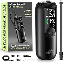 Woowind Portable Air Compressor 150PSI/10.3Bar, Bicycle Pump, Car Wheel Inflator, Inflation in 1 Minute, Inflator Wheels Car, Bike, Motorcycle and Balls, Automatic Shut-off, LCD Display LED Flashlight