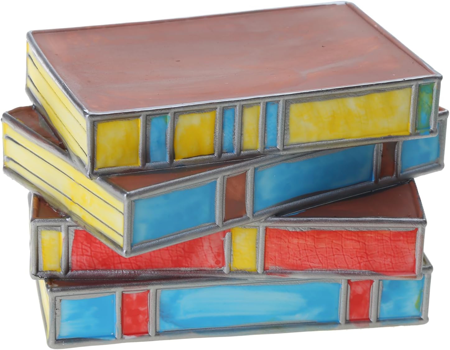 Colorful Stained Glass Stacked Books Lamp Artistic Desk Light for Reading Pleasure Unique Decors for Book Lovers
