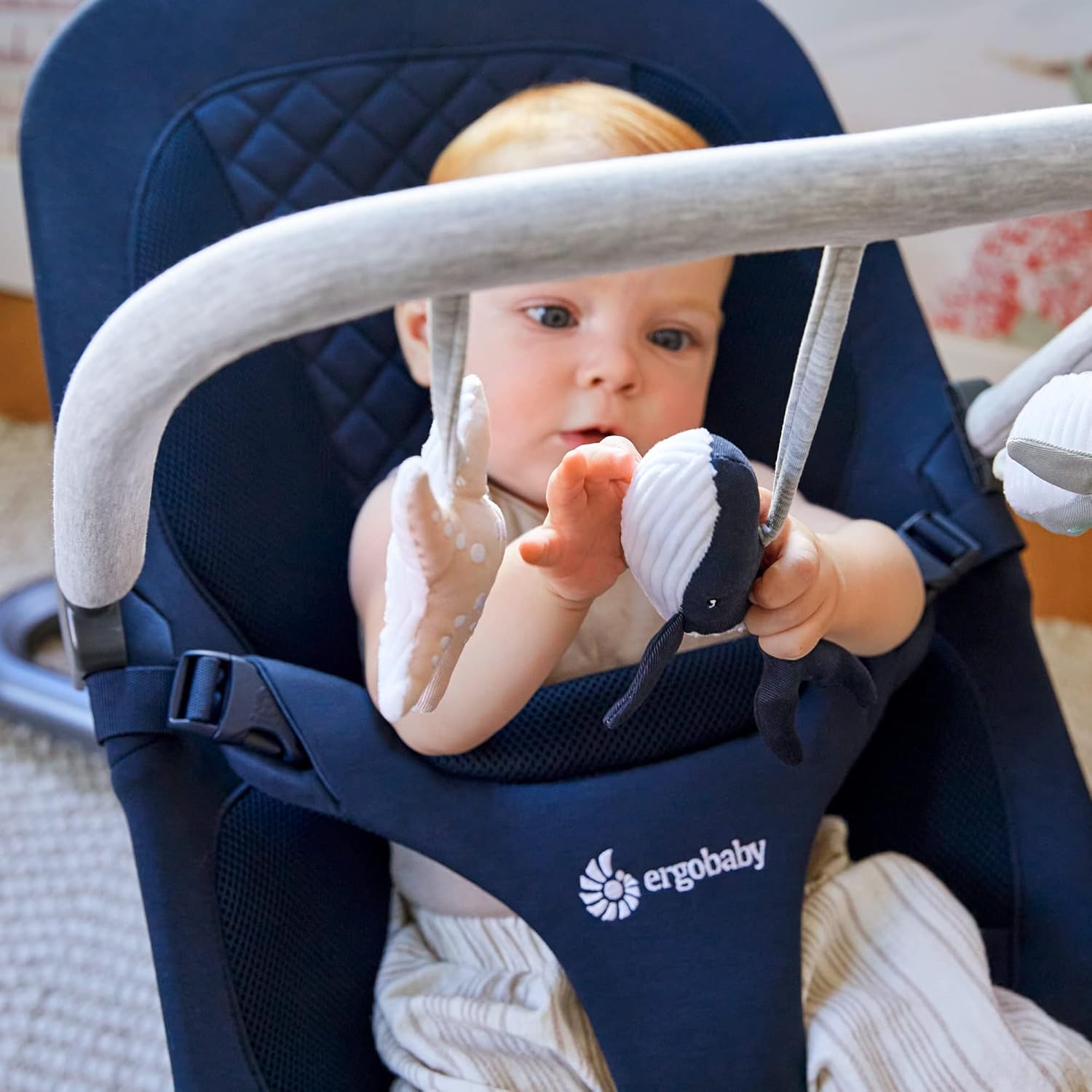 Ergobaby Evolve Bouncer Toy Bar Accessory for Infant and Toddler Play, Compatible with Ergobaby Evolve Baby Bouncer, Ocean Animals Design - Ocean Wonders Light Grey