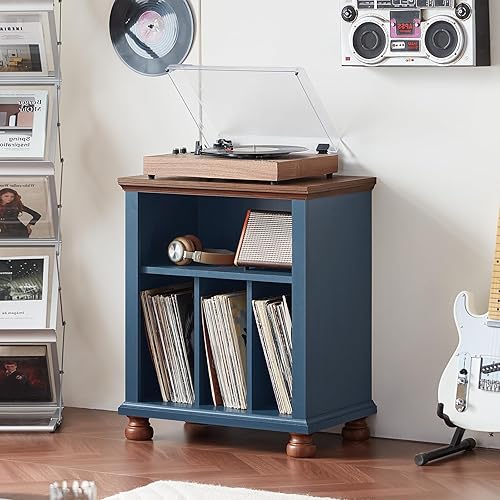 Miniatura 9 de Soporte para tocadiscos con almacenamiento para discos de vinilo, mesa de tocadiscos de mediados de siglo de 24" de ancho, capacidad para hasta 200