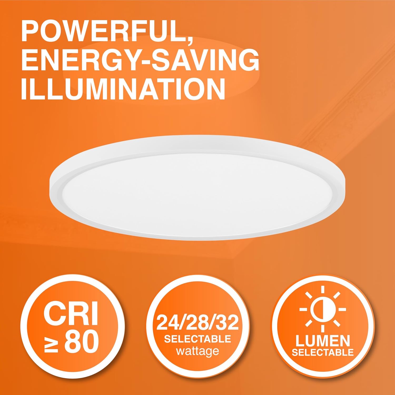 Sylvania 15" Dual Selectable Slim Ceiling Light Fixture, 24W/28W/32W, 2200/2600/3000 LMS, 5 Color Selectable (2700/3000 / 3500/4000 / 5000K), Dimmable, White Finish - 1 Pack (67282)