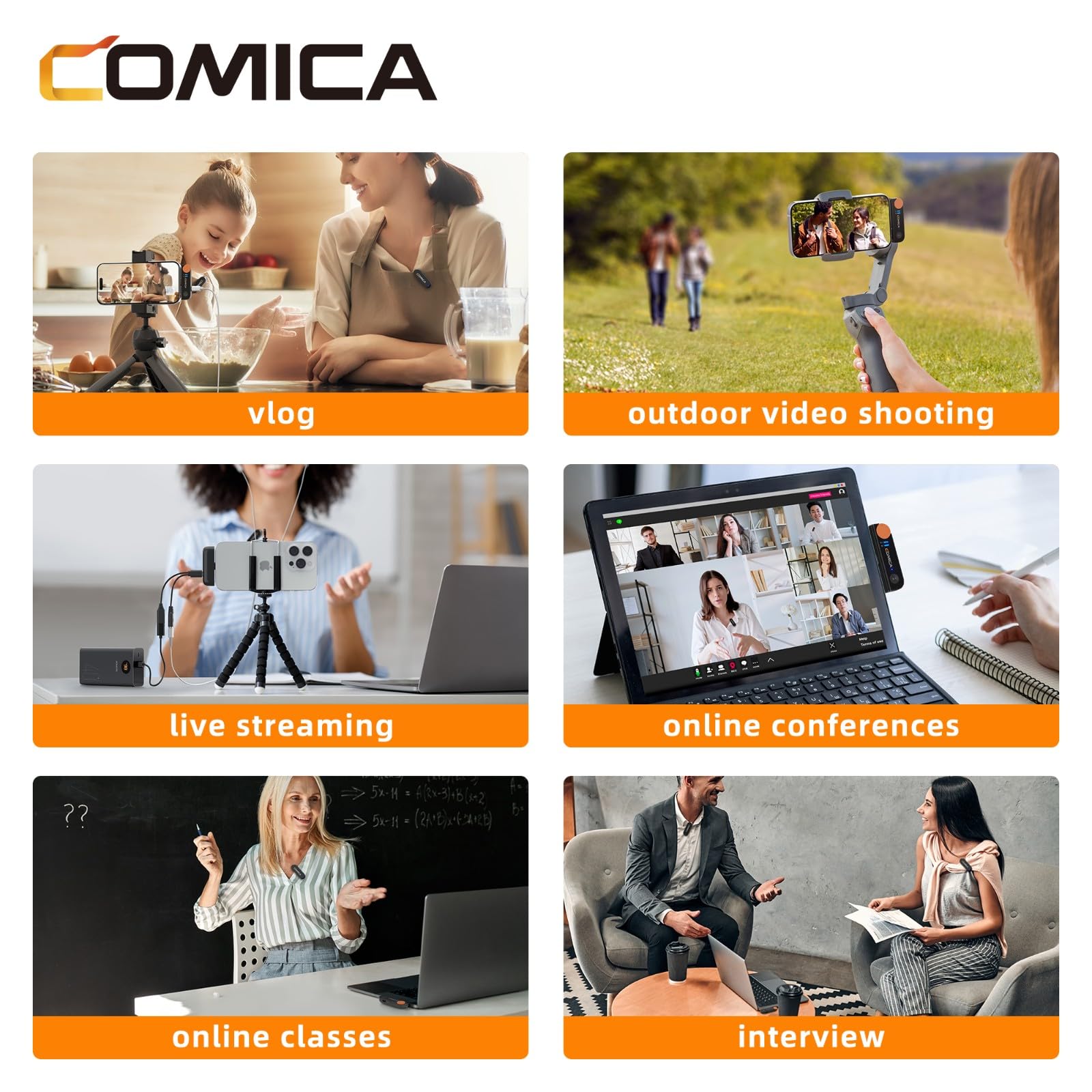 comica Vimo S-UC Black Wireless Lavalier Microphone System 2.4G Micrófono de grabación de Doble Canal con Estuche de Carga para Android y grabación de Video, entrevistas y vlogging
