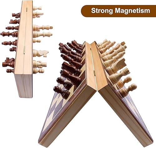 Miniatura 4 de GOTHINK Juego de mesa 3 en 1 de ajedrez, a cuadros y backgammon de madera, juego de regalo clásico tradicional de noche de viaje y juego para niños