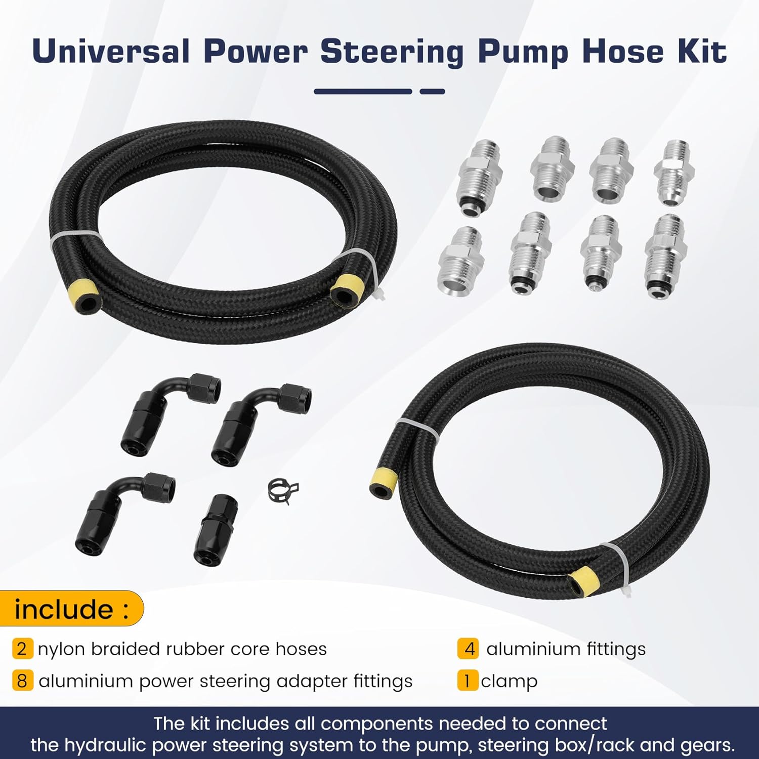 AN6 Power Steering Pump Hose Fitting Kit Return Tank for Pump Mounted Reservoir Power Steering Line Kit Compatible with LS Swap LS1 LS3
