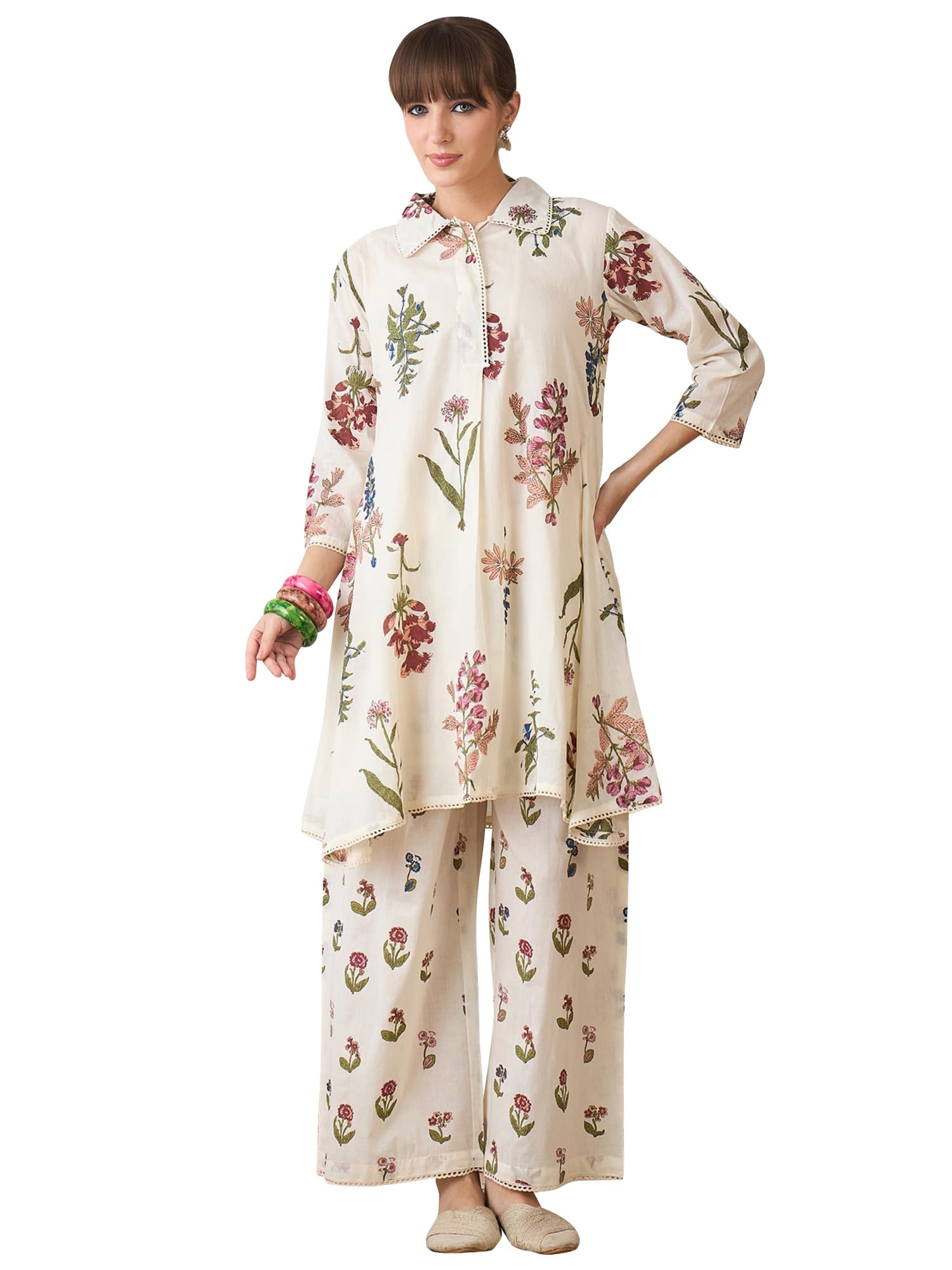indo era Women's Pure Cotton Embroidered Straight Kurta & Palazzo Set (KS0OW9929)-picture-22