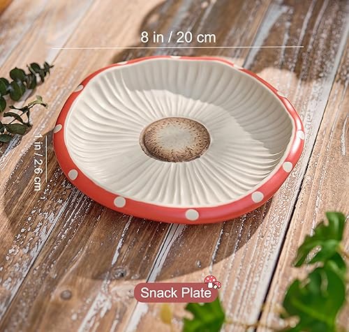 Miniatura 3 de RESVUGA Plato de Ensalada de Setas, Plato de Postre de 8 Pulgadas con Lunares de Cerámica Segura, Platos de Cena Lindos, Postre, Plato, Pastel y Más.