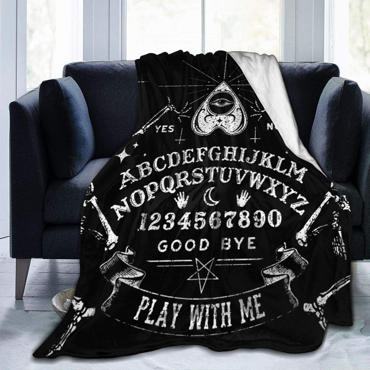 PRESANEW Vintage Halloween Flannel Throw Blanket Twin/Throw/Queen Size Witch Blanket Fuzzy Cozy Halloween Decor for Adults Vintage Skeleton Magic Ouija Board Black (80" x60)