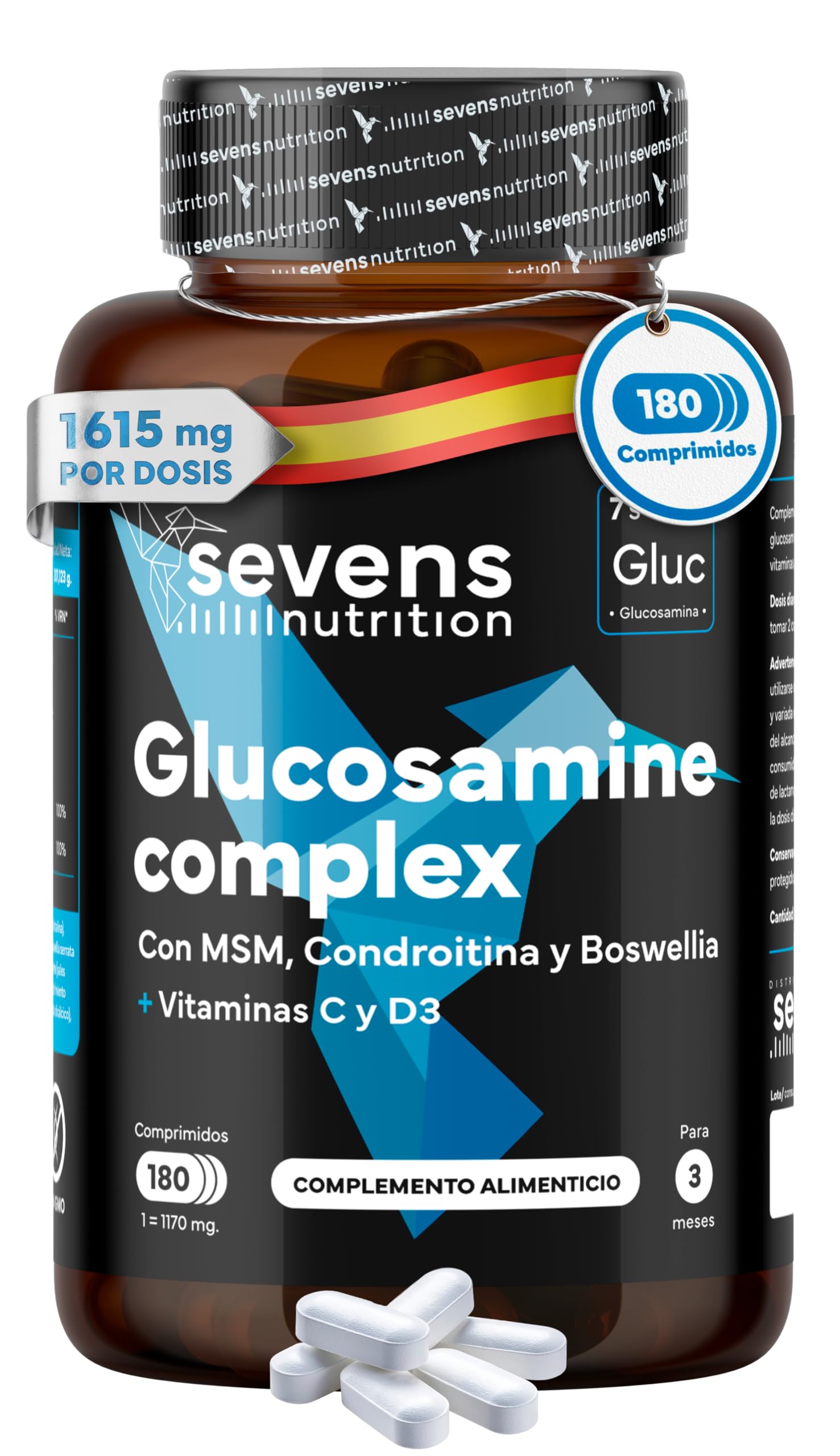 Glucosamina Condroitina MSM Premium - 180 Comprimidos - Alta Dosis con Boswellia, Vit C y D3 - Antiinflamatorio Natural - Articulaciones, Cartílagos, Huesos - Glucosamin Complex - Sin Aditivos ni GMO