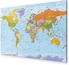 B&D XXL - Wandbilder Weltkarte 60x40 cm 1 tlg - Wand Deko Vlies Leinwand Bilder Groß Wanddeko Wohnzimmer Schlafzimmer Kunstdrucke Lernkarte Landkarte k-A-0094-b-a