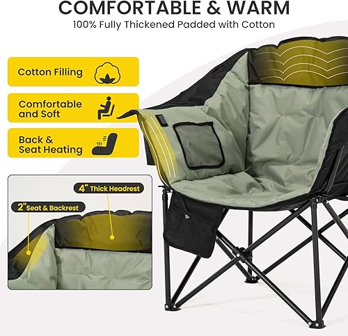 Vista 40 de NAIZEA Silla de camping con calefacción, sillas térmicas de gran tamaño con 3 niveles de calor, sillas plegables portátiles con calefacción, silla