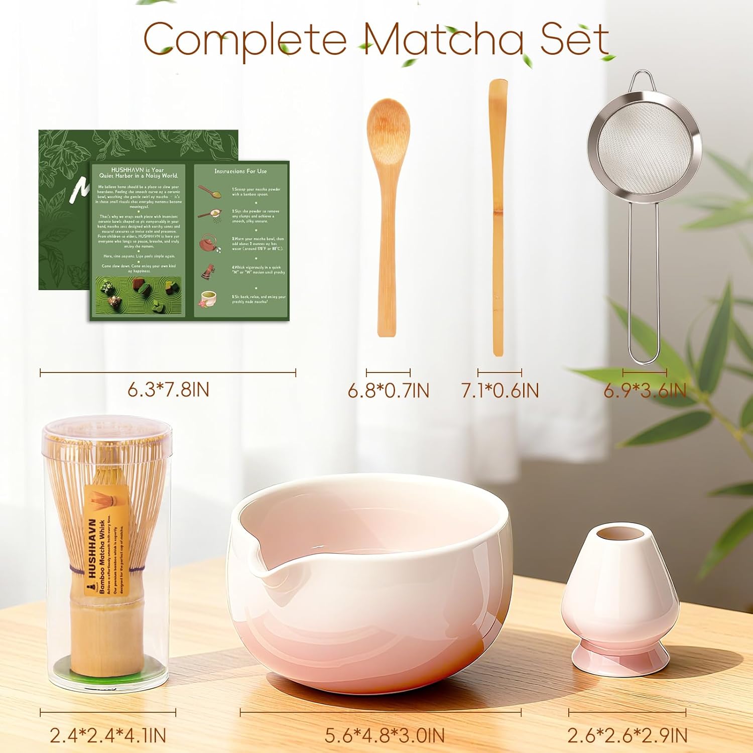 Matcha Whisk Set, Ceramic Matcha Set Includes Bowl & Holder, Bamboo Whisk (Chasen), Scoop, Spoon and Sifter, 6PCS Matcha Kit Covers Everything Needed for Making Matcha (Pink) - Image 2