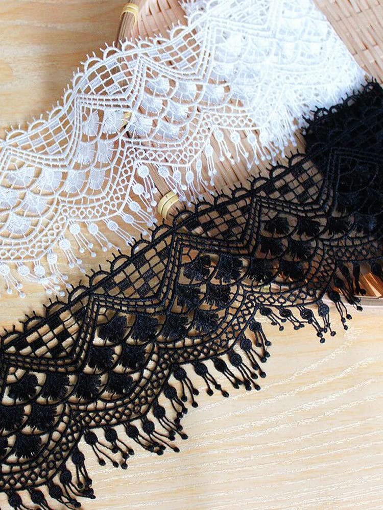 Gland Dentelle Tissu Applique Garniture Ruban Décoré pour Bricolage Artisanat Maison Rideaux Accessoires de Couture (Couleur : Noir, Taille : 10CM) (Noir 10CM)