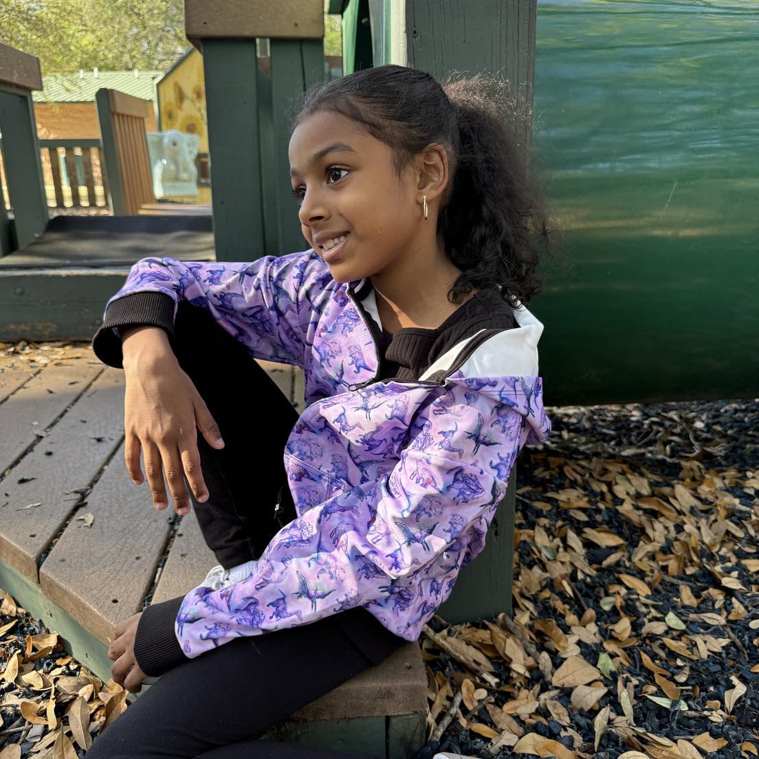 Girls Dinosaur Hoodie – Lightweight Zip Jacket – Soft, Stretchy Playwear with Original Dino Art
