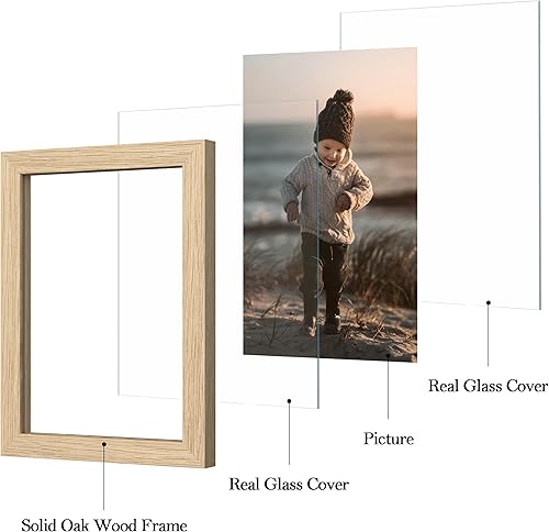 Miniatura 2 de eletecpro Portarretratos de 12 x 16 pulgadas, hecho de madera de roble y vidrio reforzado, para fotos de 8.5 x 11 pulgadas con paspartú o de 12 x 16
