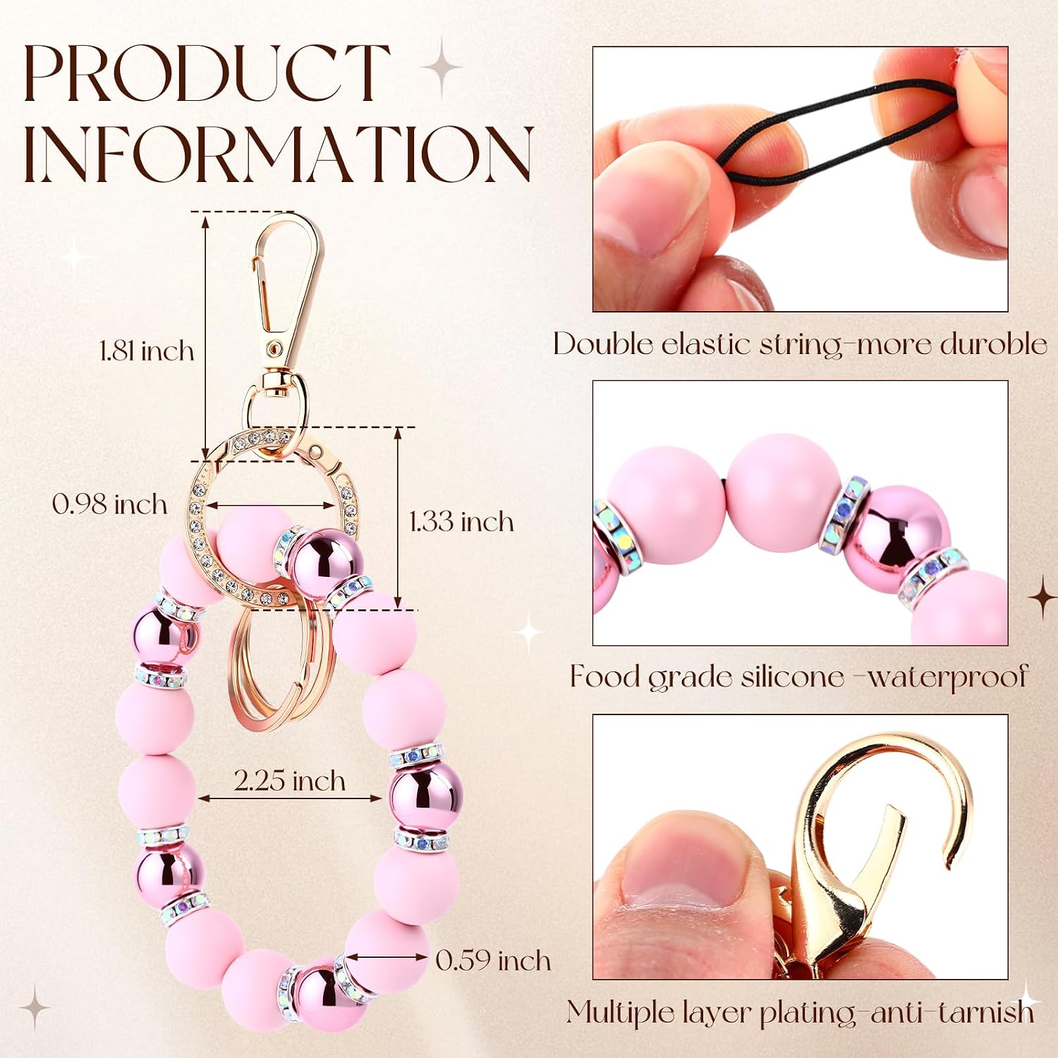Wristlet Keychain for Women, Cute Silicone Beaded Key Ring Bracelet Elastic Key Holder for Car Keys Gift image 2